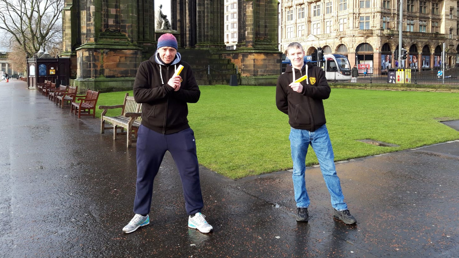Two people in Edinburgh holding naloxone