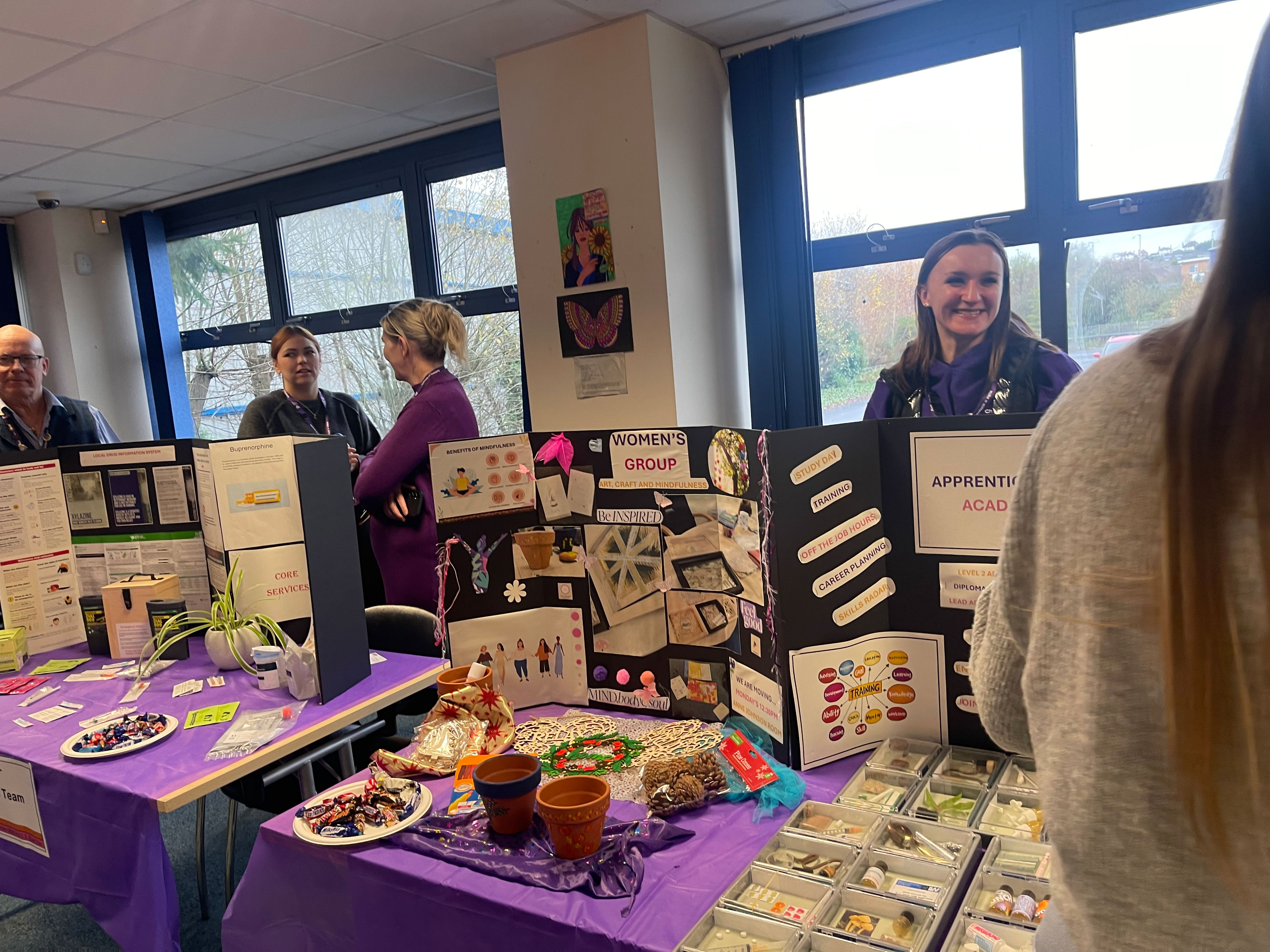Tables with displays of different topics