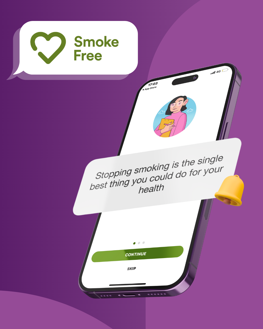 A phone with the screen showing a notification from a top smoking app