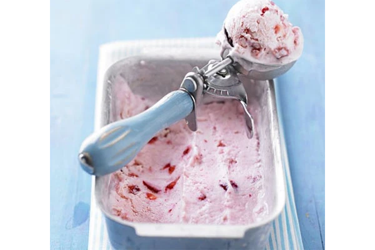 A tub of strawberry icecream
