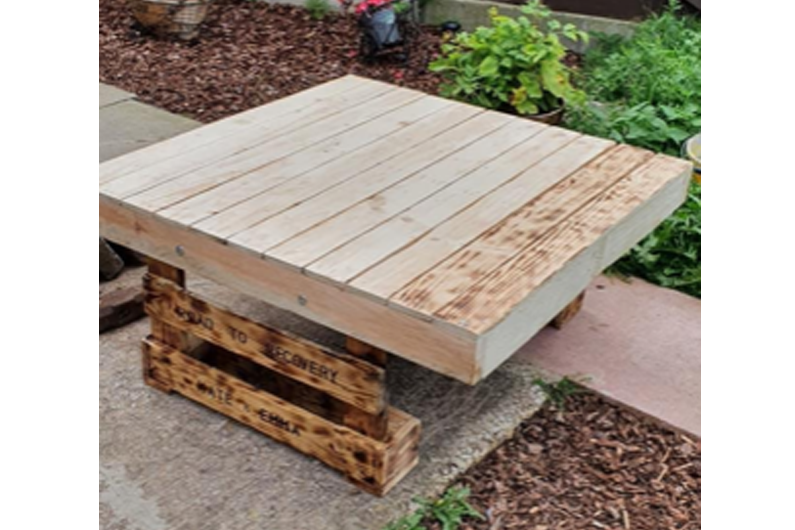 A wooden bench outside